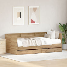 Uitschuifbed Met Lades Artisan Eiken Bewerkt Hout 75 X 190 Cm