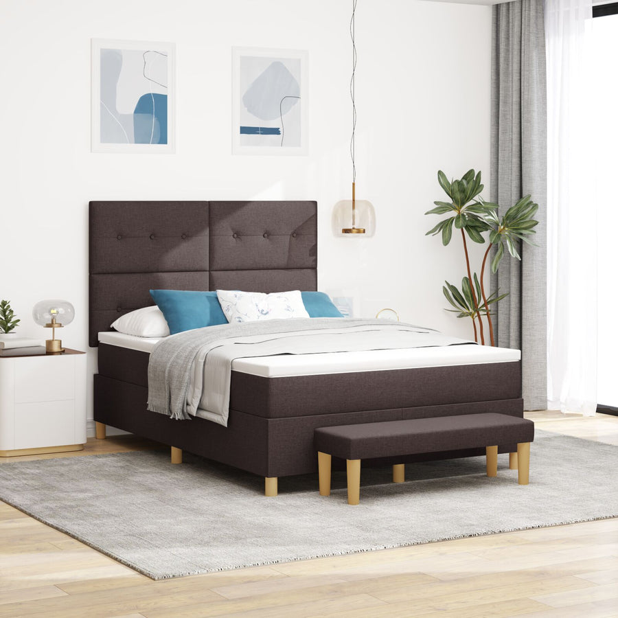 Boxspring Bed Met Matras & Bank Stof Donkerbruin 140 x 200 cm Knopen getuft