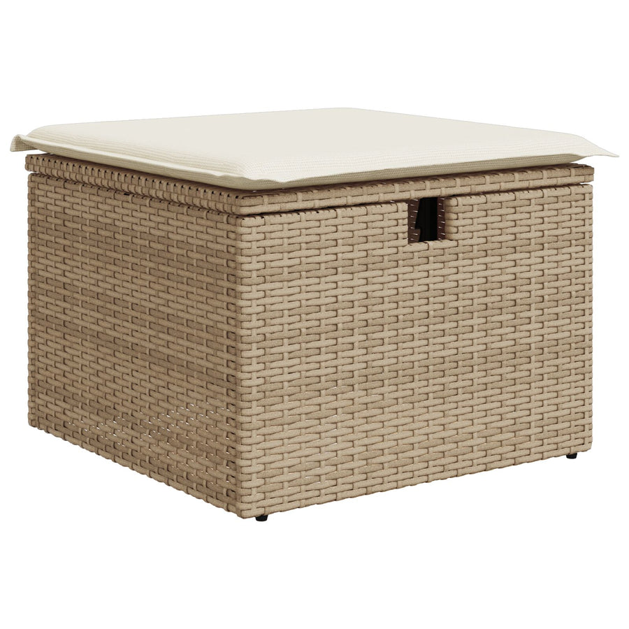 7-Delige Tuindining Set Met Kussens Beige Poly Riet Acacia Wit