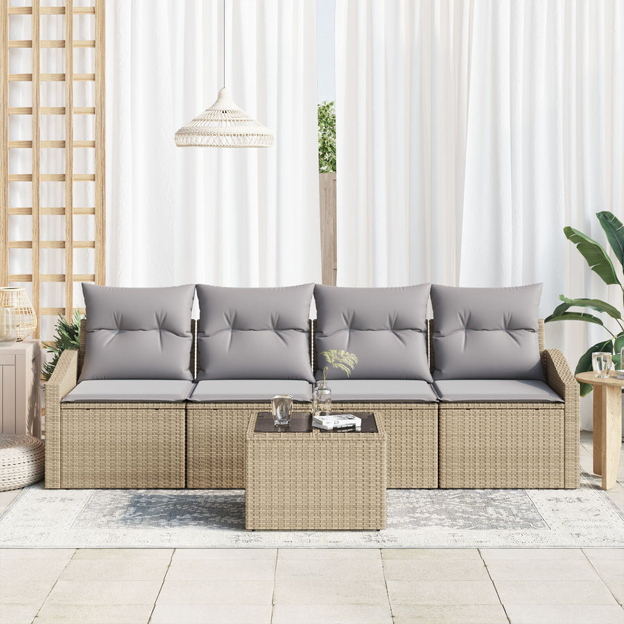 5-Delige Tuin Sofa Set Met Kussens Beige Poly Rattan