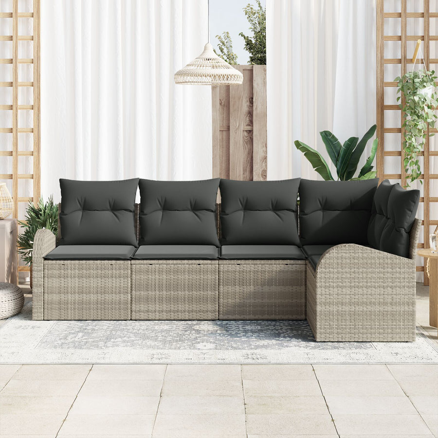 5 Delige Tuin Sofa Set Met Kussens Licht Grijs Poly Rattan Lichtgrijs zonder tafel