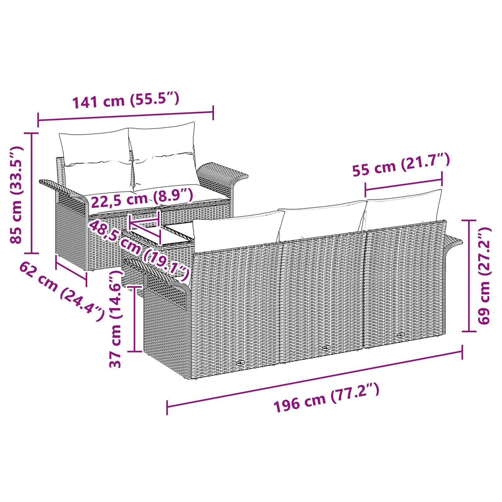 6-Delige Tuin Sofaset Met Kussens Zwart Poly Rattan