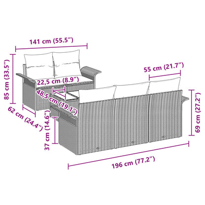 6-Delige Tuin Sofaset Met Kussens Zwart Poly Rattan