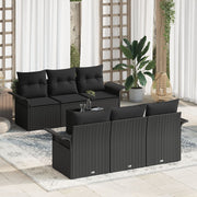 Loungeset polyrattan 7-delig zwart