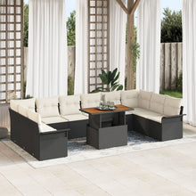 11 Delige Tuin Eetset Met Kussens Zwart Poly Rattan Acacia