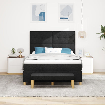 Boxspring Bed Met Matras & Bank Stof Zwart 140 x 200 cm Knop tufted