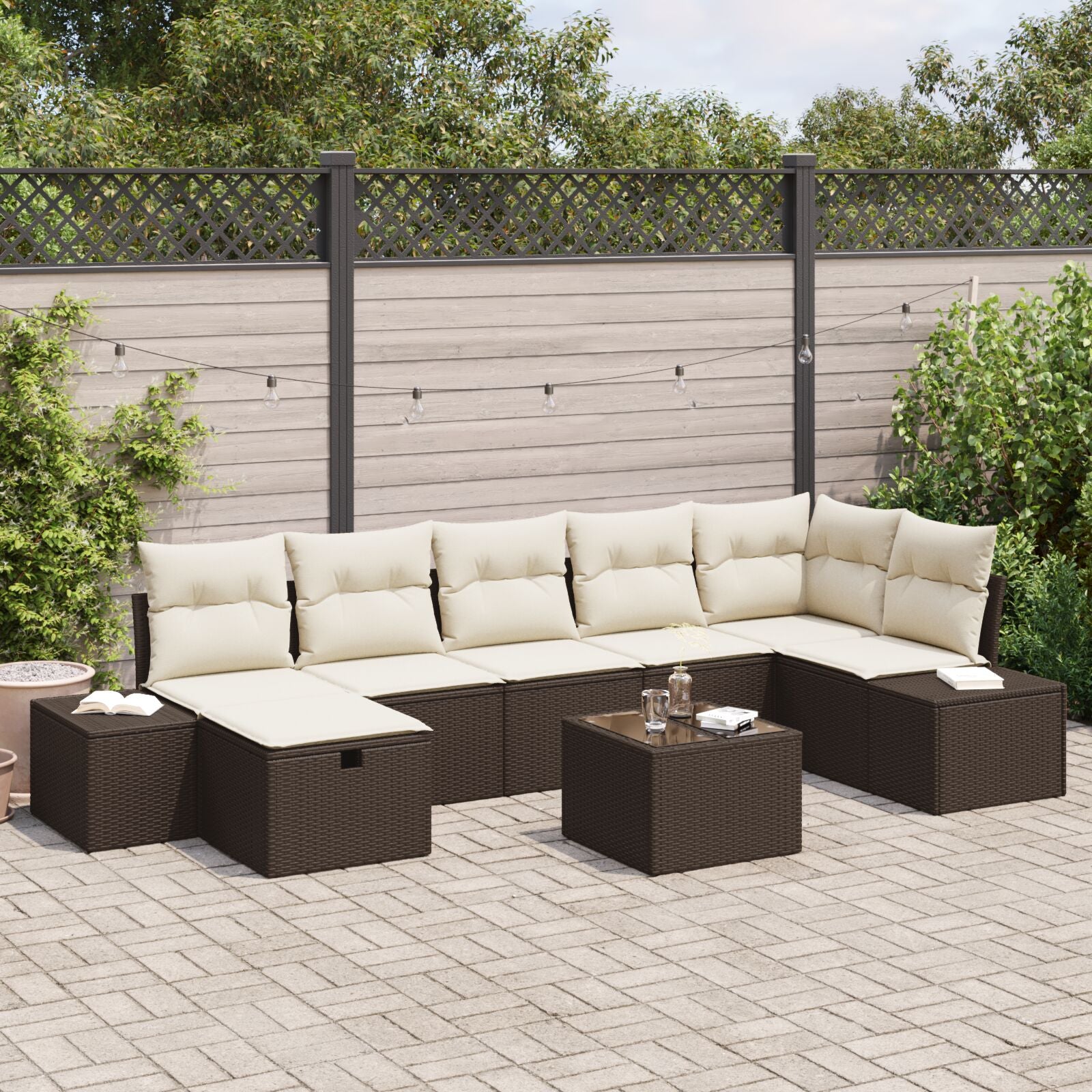8-Delige Tuin Sofa Set Met Kussens Bruin Poly Rattan Wit