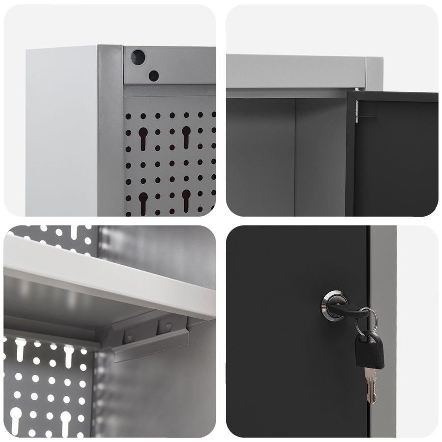 Gereedschapskast Muurbevestigd Met Pegboard 100X20X55 Cm Staal 100 cm Zwart en grijs Muurkast met pegboard