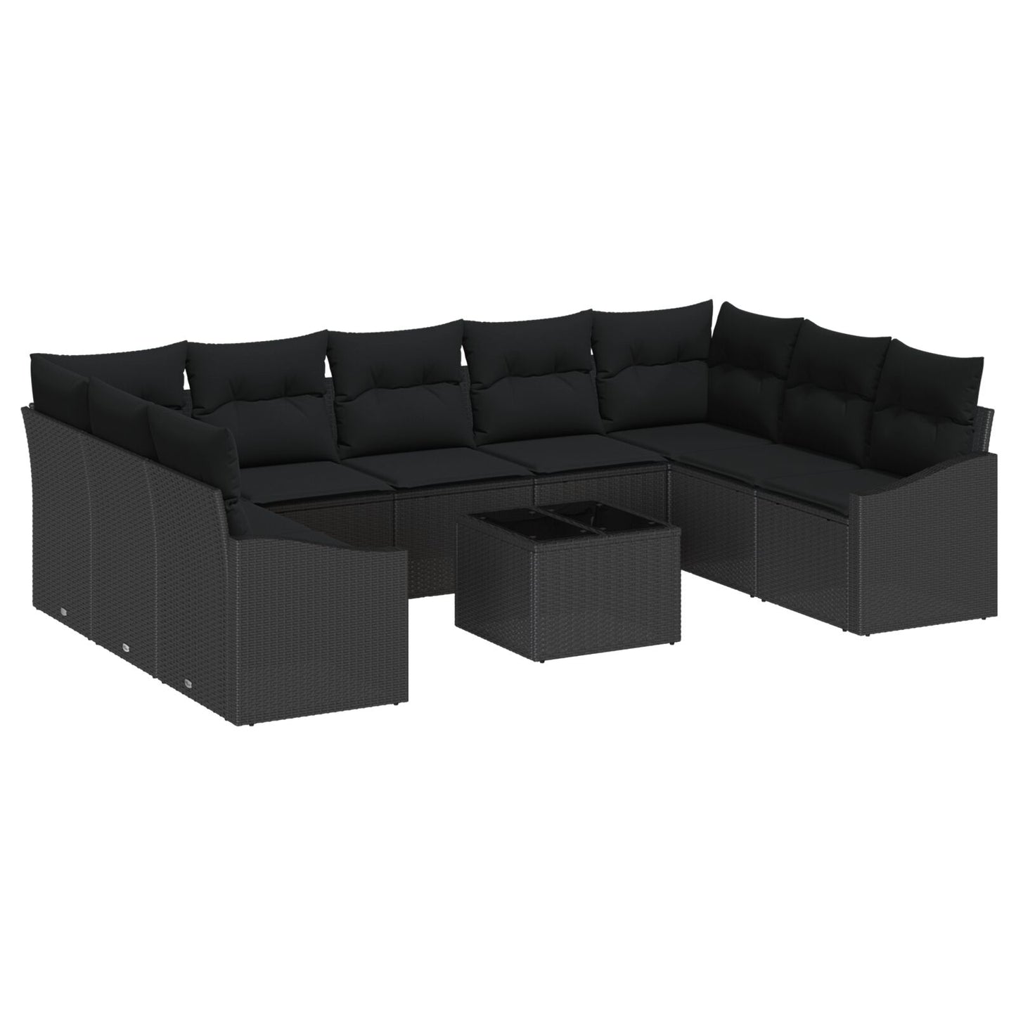 10-Delige Tuinbankset Met Kussens Beige Poly Rattan Zwart met tafel