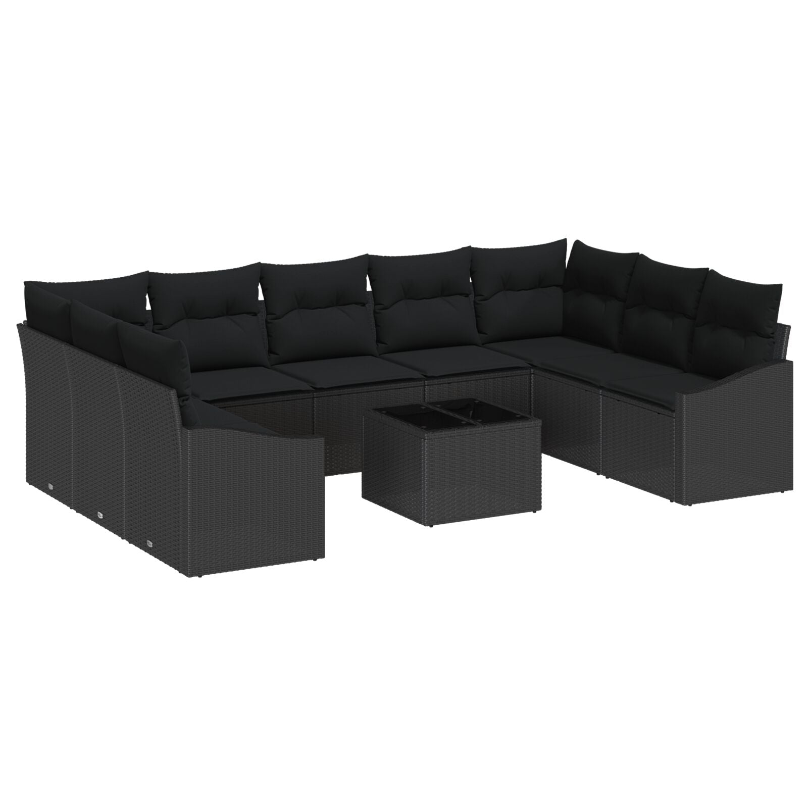 10-Delige Tuinbankset Met Kussens Beige Poly Rattan Zwart met tafel