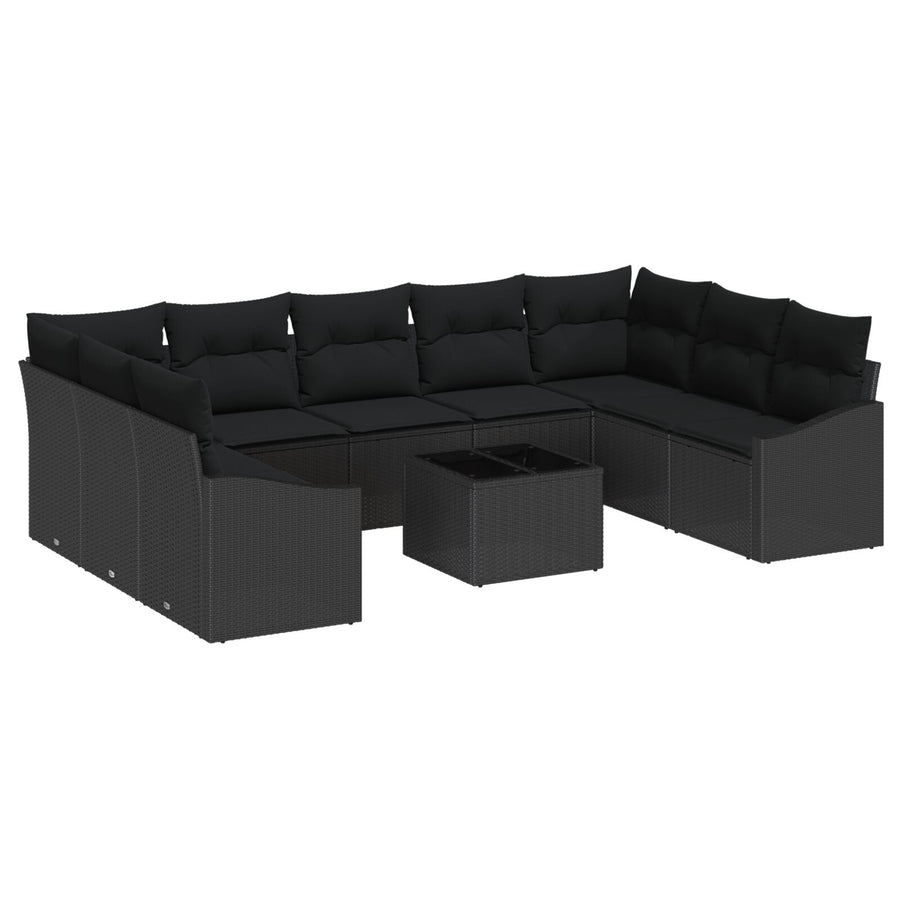 10-Delige Tuinbankset Met Kussens Beige Poly Rattan Zwart met tafel