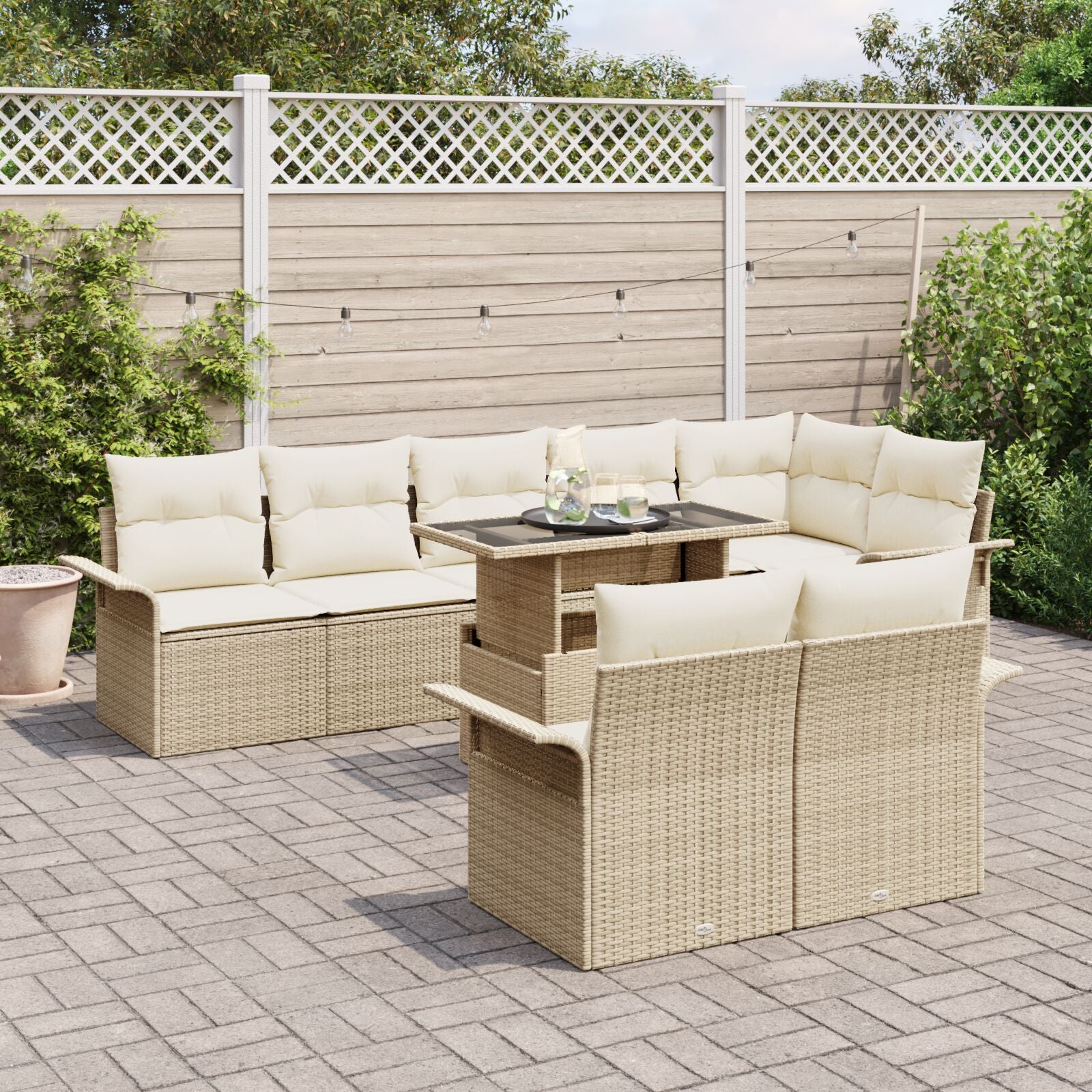 9-Delige Tuin Sofa Set Met Kussens Beige Poly Rattan