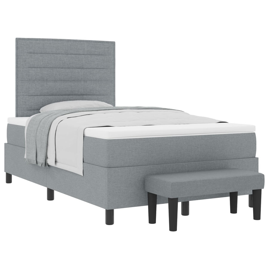 Boxspring Bed Met Matras & Bank Stof Lichtgrijs 120 x 200 cm Lijnen ontwerp