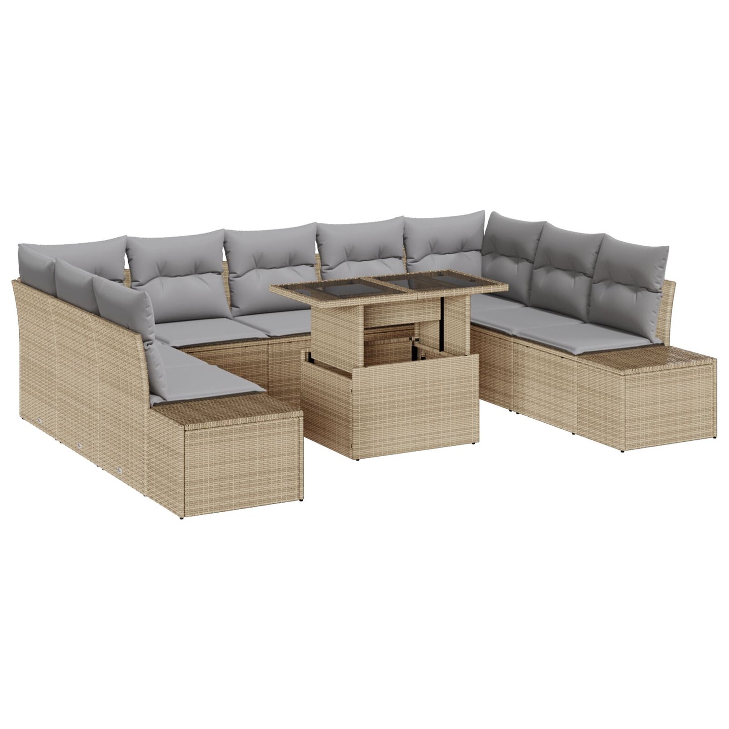 Tuinbankset Set Van 10 Beige Riet Tuinbankset Rechthoekig