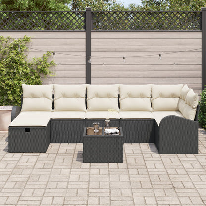 8-Delige Tuin Sofa Set Met Kussens Zwart Poly Rattan