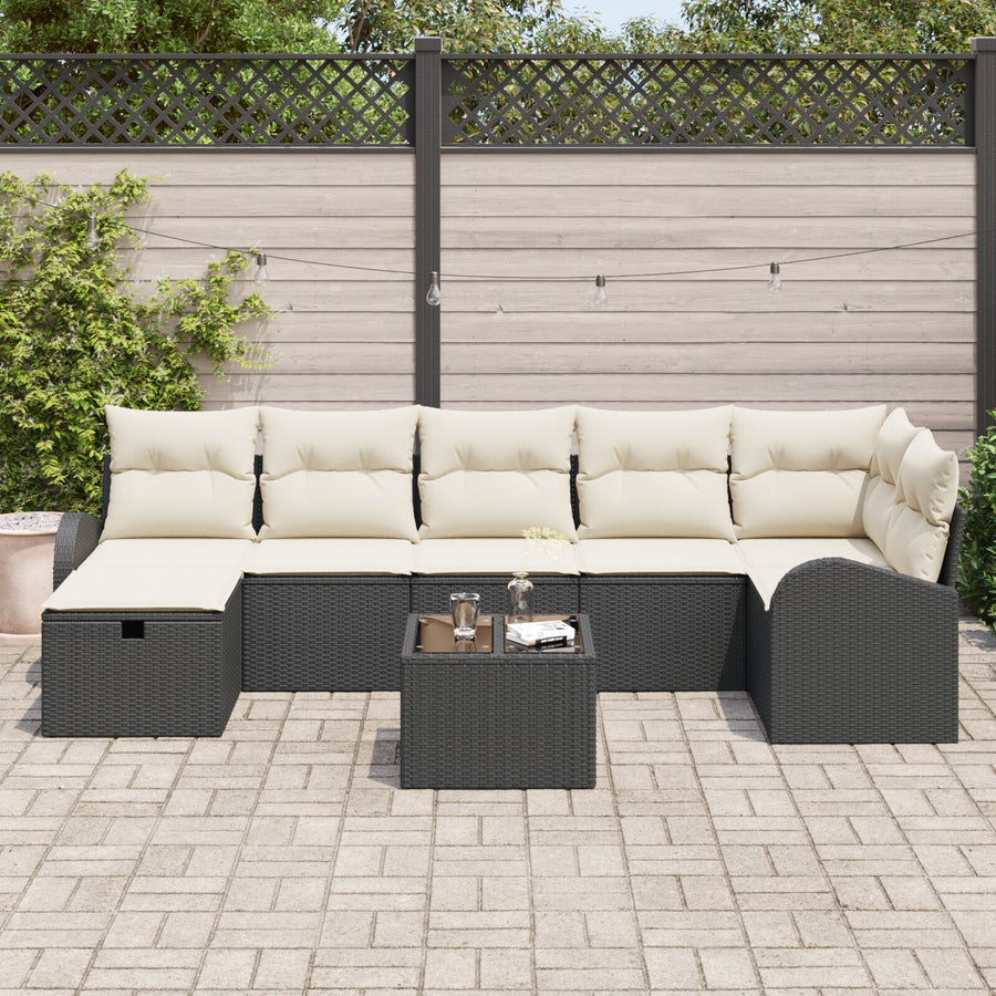 8-Delige Tuin Sofa Set Met Kussens Zwart Poly Rattan