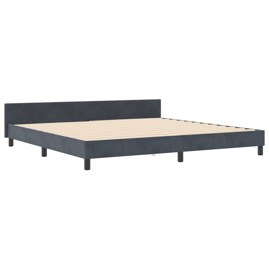 Bed Frame Donkergrijs 200X200 Cm Velvet Crème