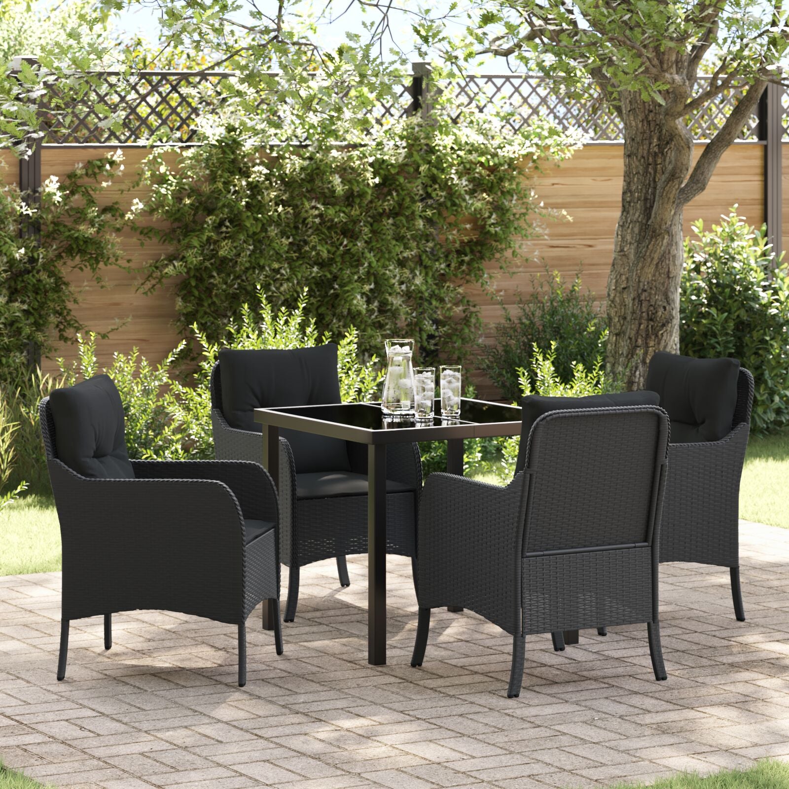 5-Delige Tuindining Set Met Kussens - Zwart Poly Rattan