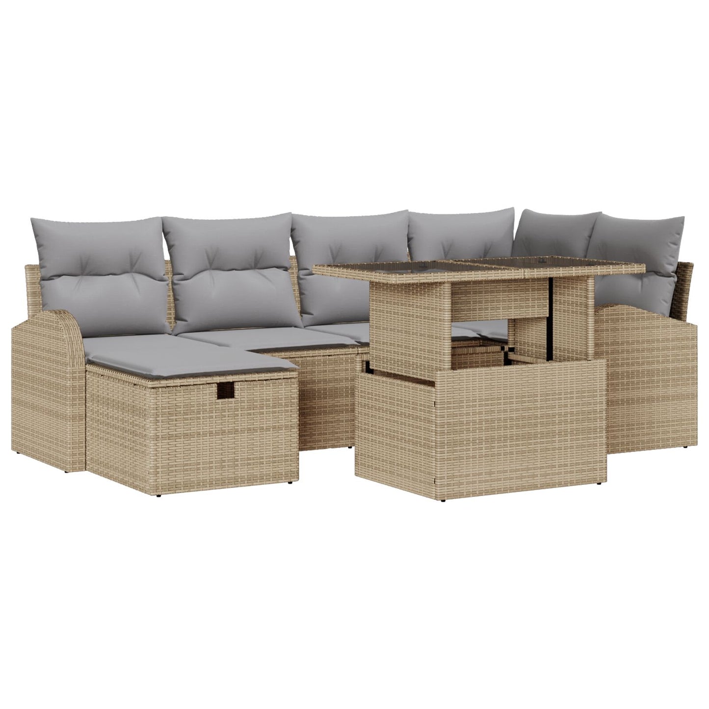 7-Delige Tuin Sofa Set Met Kussens Beige Poly Rattan
