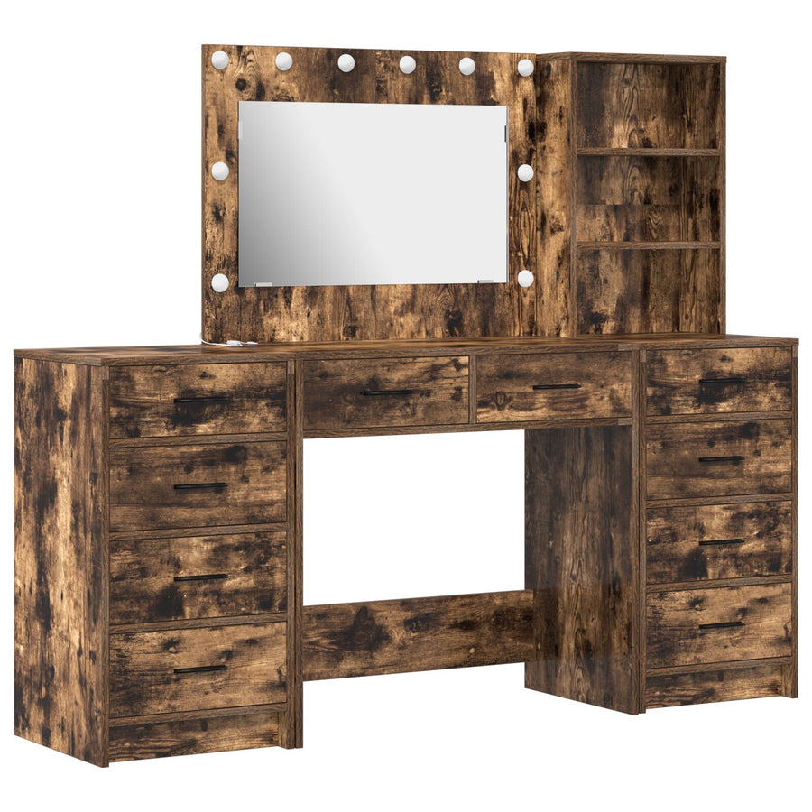 Hoogkast Set Van 3 Gerookt Eiken Stevig Hout Hoogkast