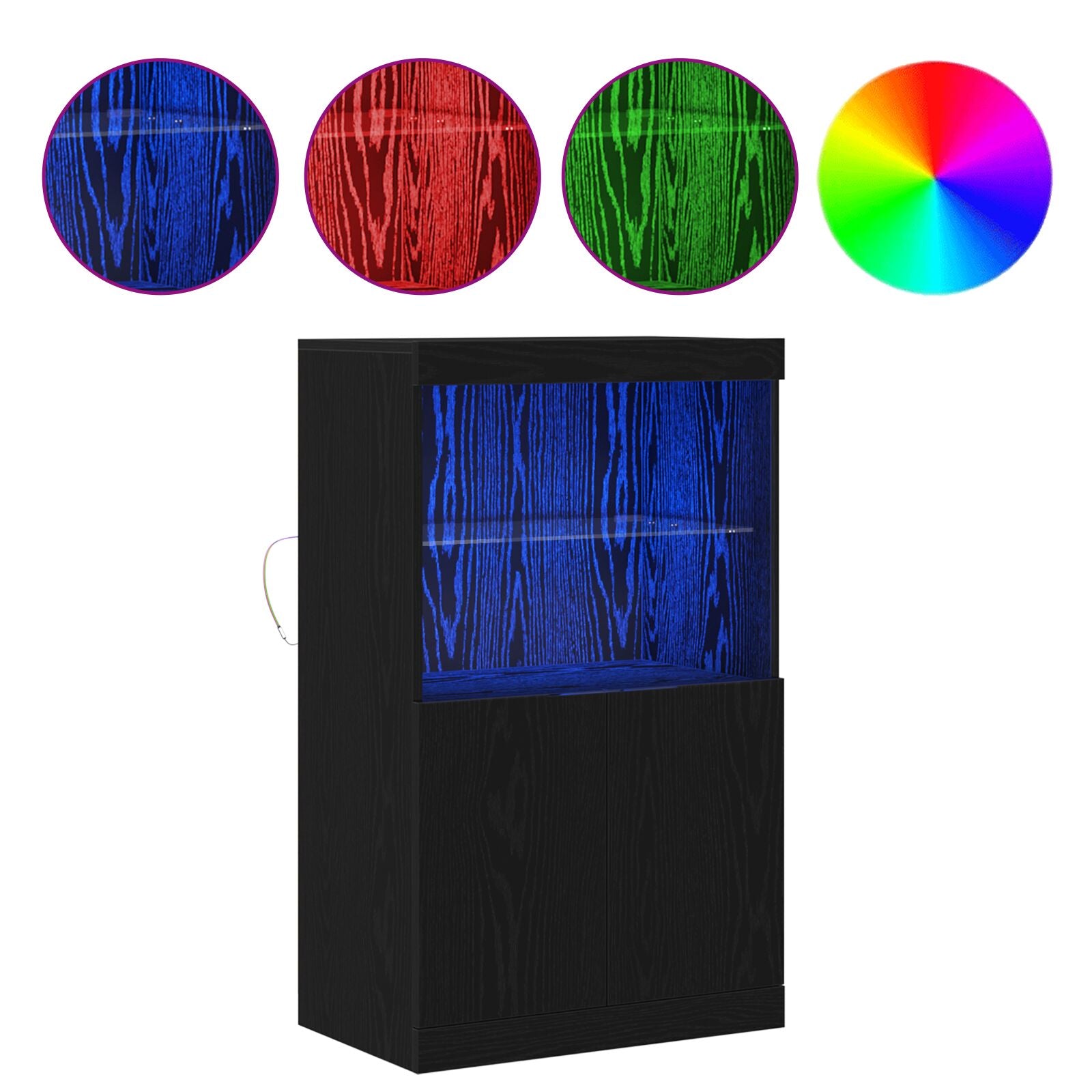 Dressoir Met Led Verlichting Zwart Eik 60X37X100 Cm Zwart eiken