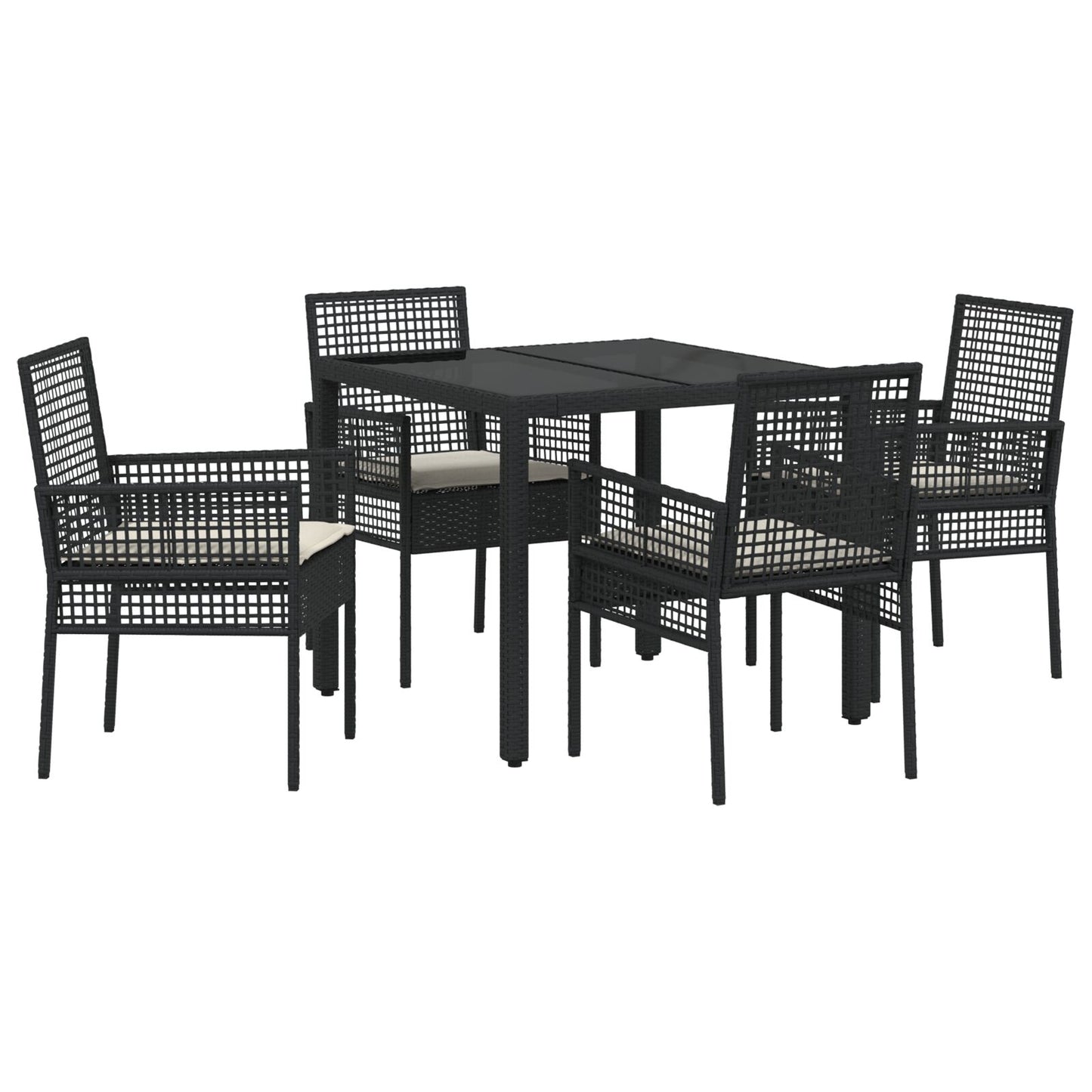 5-Delige Tuin Eet Set Met Kussens Zwart Poly Rattan