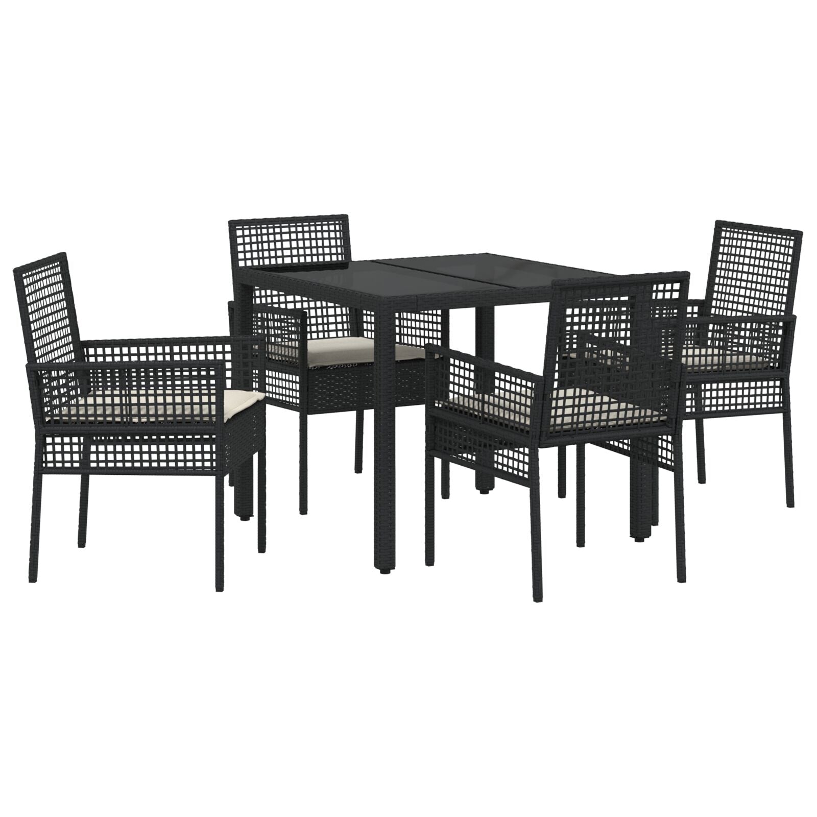 5-Delige Tuin Eet Set Met Kussens Zwart Poly Rattan