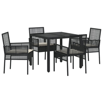 5-Delige Tuin Eet Set Met Kussens Zwart Poly Rattan