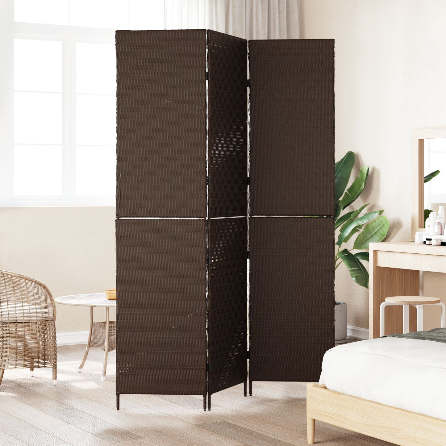 Kamerscherm Vouwbaar 146X Poly Rattan 180 cm Bruin 3 panelen