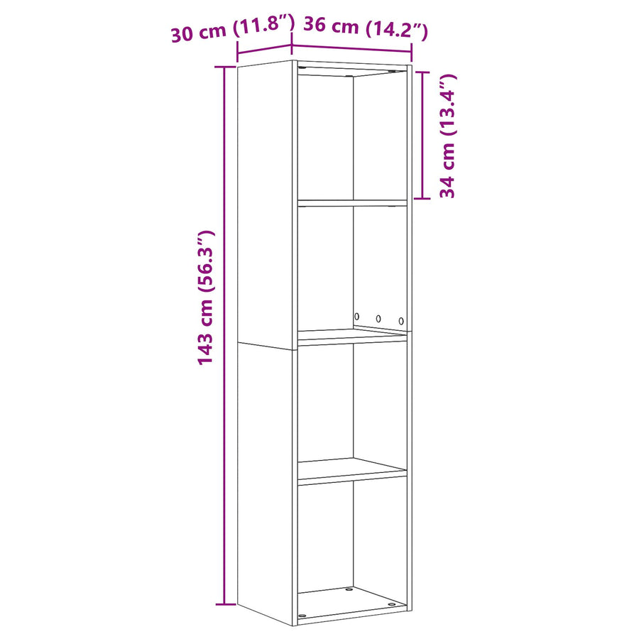 Boekenkast/Tv Kast Zwart Eiken 36X30X143 Cm