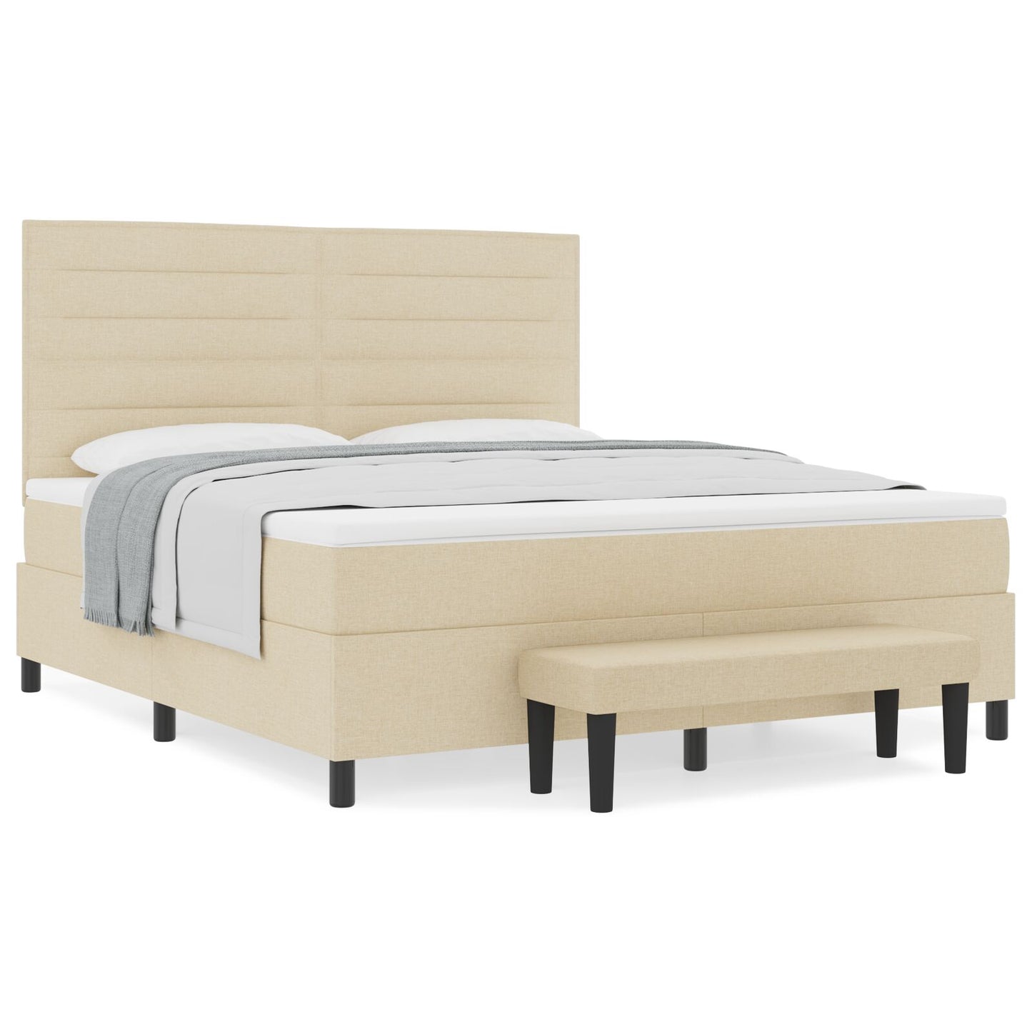 Boxspring Bed Met Matras & Bank Stof Crème 180 x 200 cm Lijnen ontwerp
