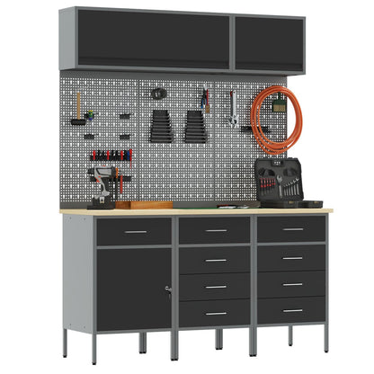 8-Delige Werkbankset Staal 3x (84/85/85 cm) Zwart 3x kast + 3x pegboard + 2x kast met deur