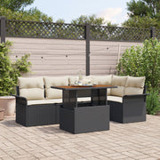 Tuinset 6-delig poly rattan zwart crème