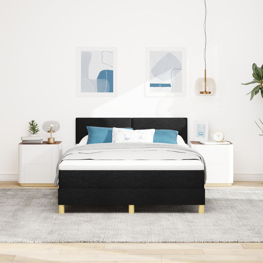 Boxspringbed Met Matras Stof Zwart 140 x 200 cm Knop tufted