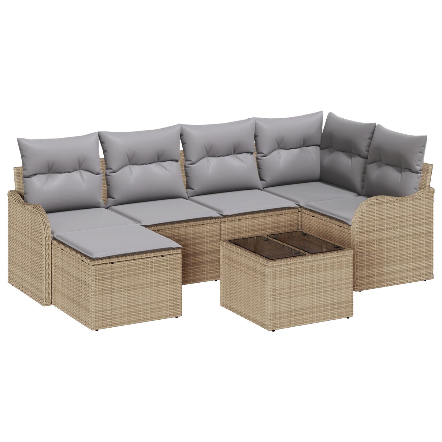 7-delig Tuin Sofa Set met Kussens Zwart Poly Rattan, vidaXL 2-zits Tuin Sofa met Kussens Beige Poly Rattan