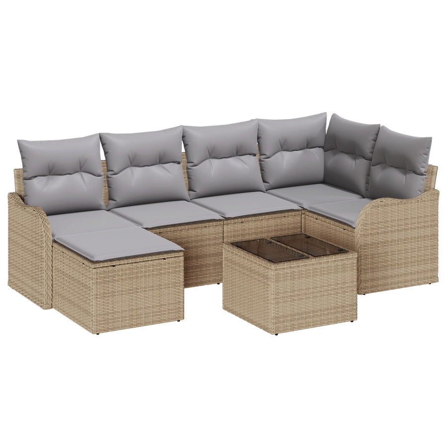 7-delig Tuin Sofa Set met Kussens Zwart Poly Rattan, vidaXL 2-zits Tuin Sofa met Kussens Beige Poly Rattan