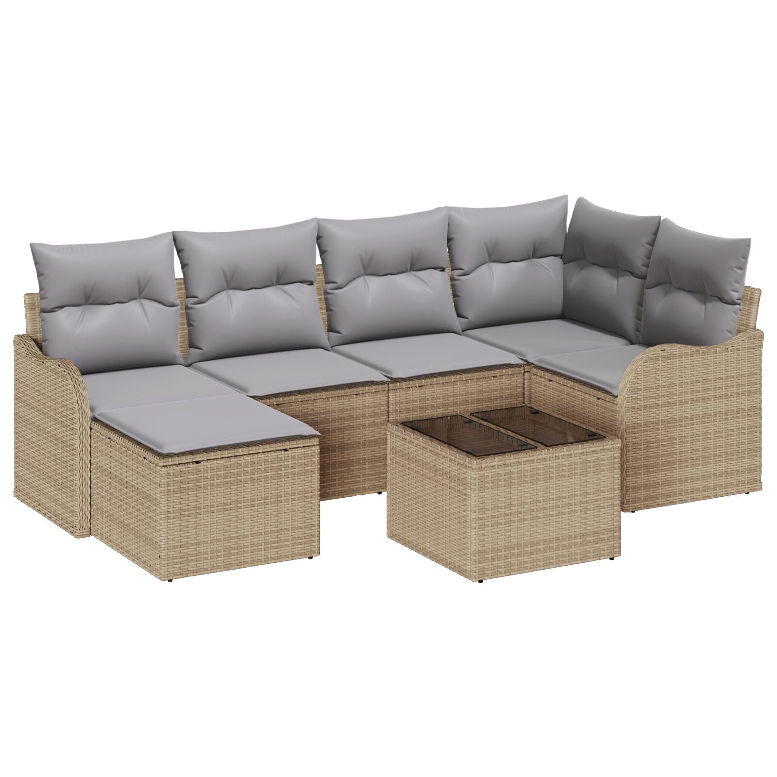 7-delig Tuin Sofa Set met Kussens Zwart Poly Rattan, vidaXL 2-zits Tuin Sofa met Kussens Beige Poly Rattan