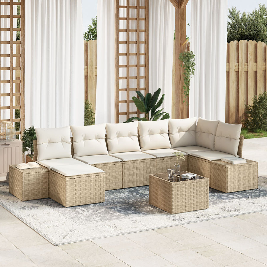 8-Delige Tuin Sofa Set Met Kussens Bruin Poly Rieten