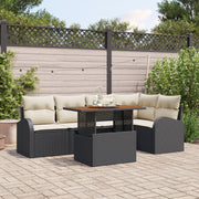 Tuin loungeset 6-delig poly rattan zwart crème