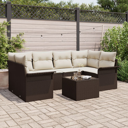 7-Delige Tuin Sofa Set Met Kussens Bruin Poly Rattan