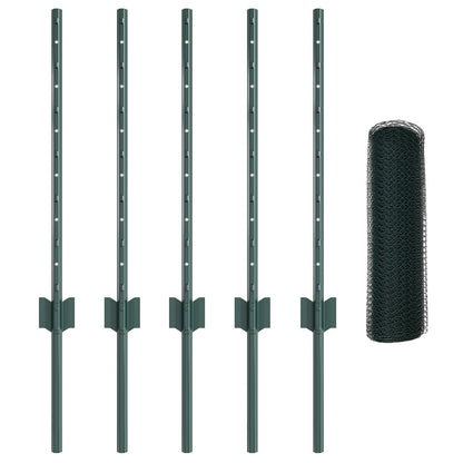 Hekpalen 5 Stuks U-Kanaal Groen 60 Cm Staal,  Hexagon Hek Groen 0,5X10 M Staal