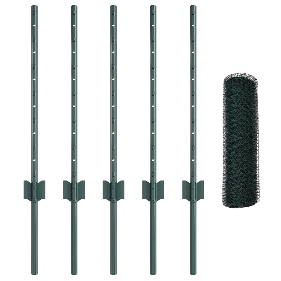 Hekpalen 5 Stuks U-Kanaal Groen 60 Cm Staal,  Hexagon Hek Groen 0,5X10 M Staal