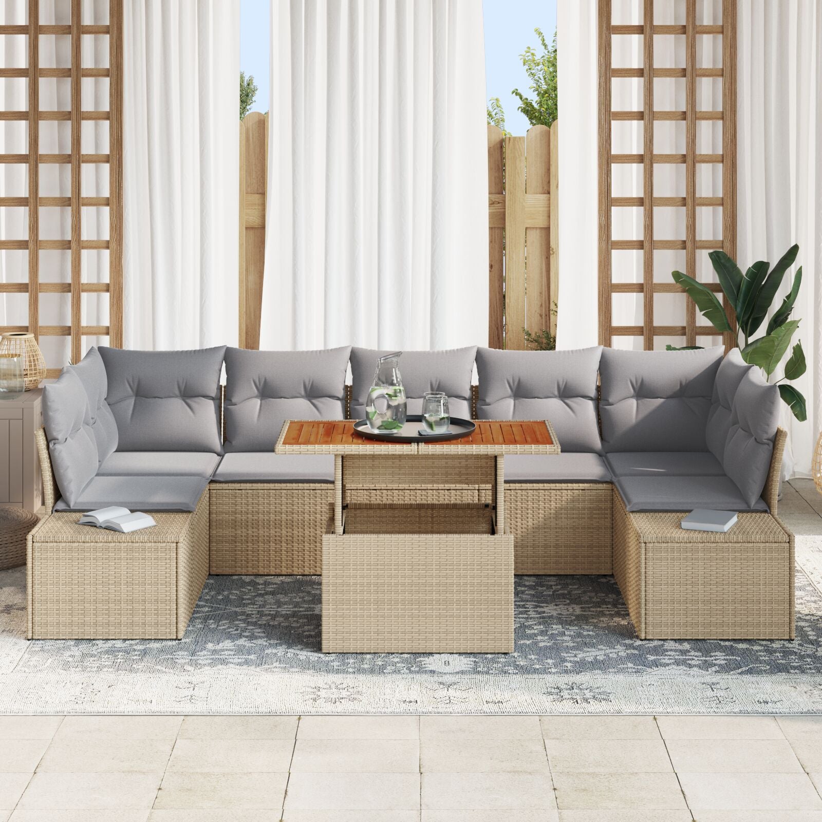 8-Delige Tuin Sofa Set Met Kussens Beige Poly Rattan