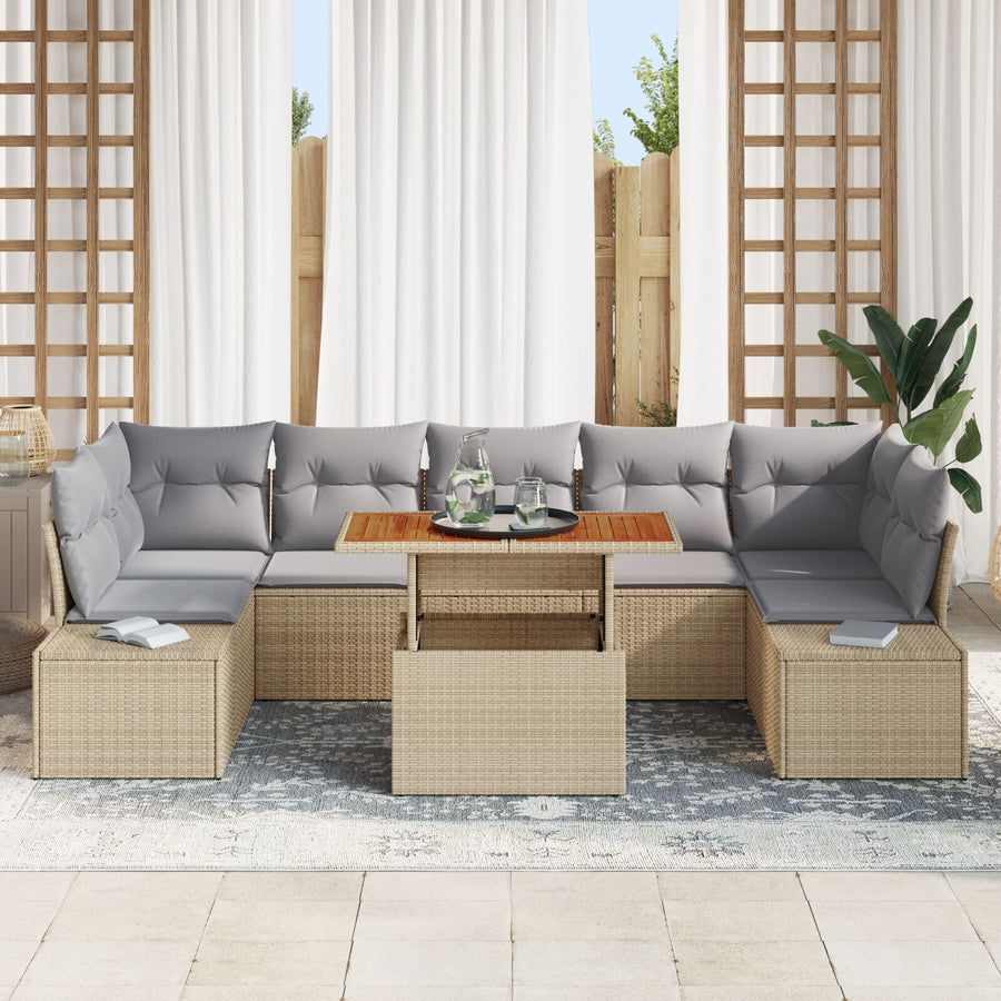 8-Delige Tuin Sofa Set Met Kussens Beige Poly Rattan