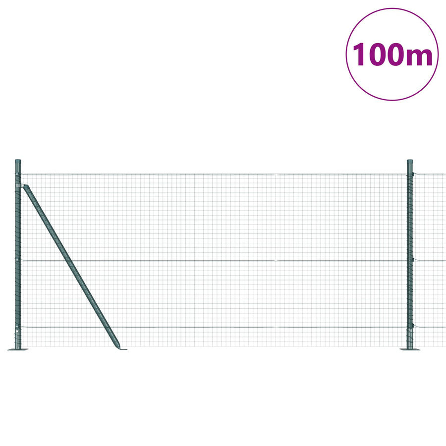 Gelaste Draadomheining Met 13 Flenspalen Groen 0.8X100 M Staal Gegalvaniseerd Staal