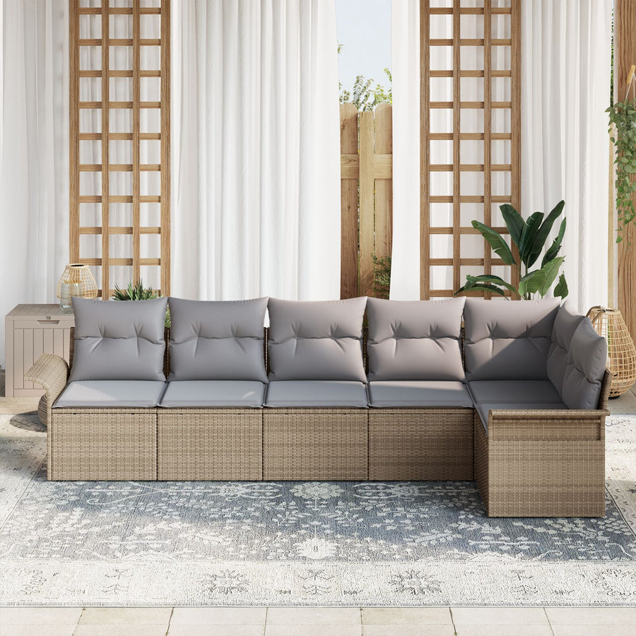 6-Delige Tuinbank Set Met Kussens Poly Rattan Beige en grijs zonder tafel
