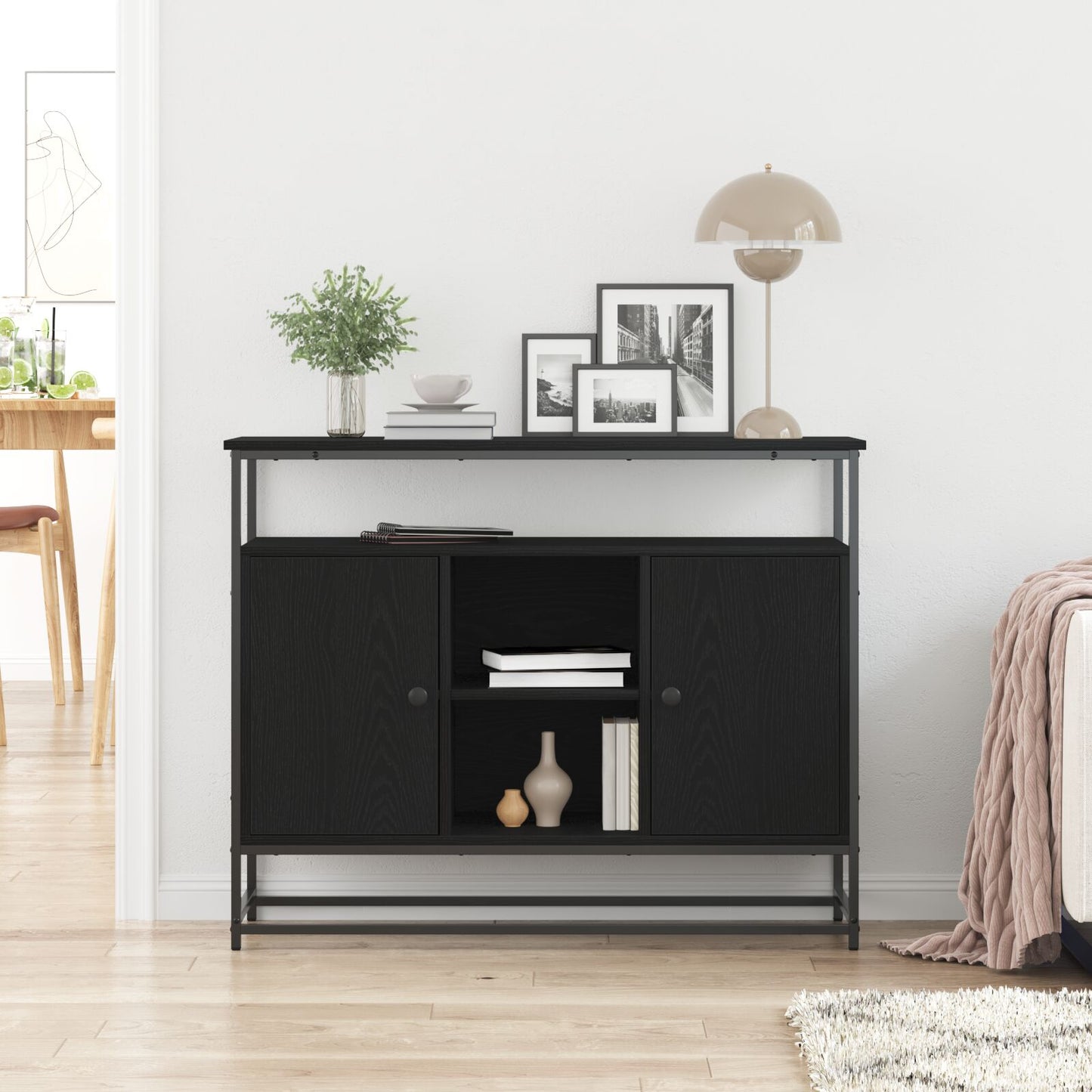 Dressoir 100X35X80 Cm Samengesteld Hout En Staal Zwart eiken