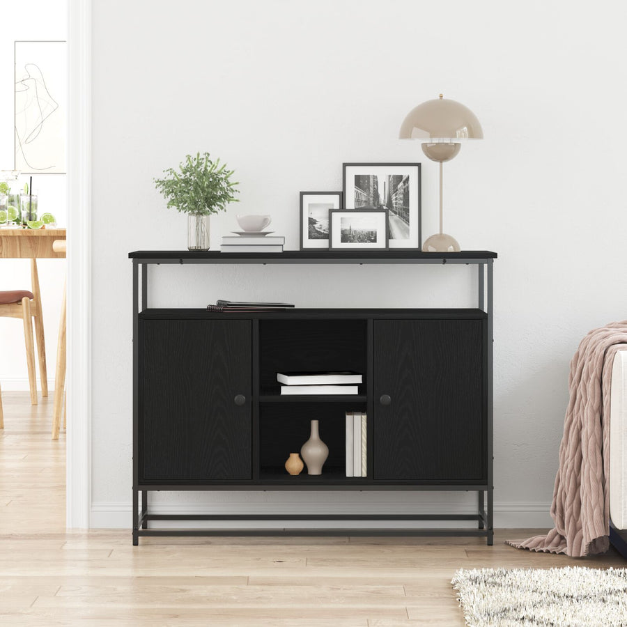 Dressoir 100X35X80 Cm Samengesteld Hout En Staal Zwart eiken