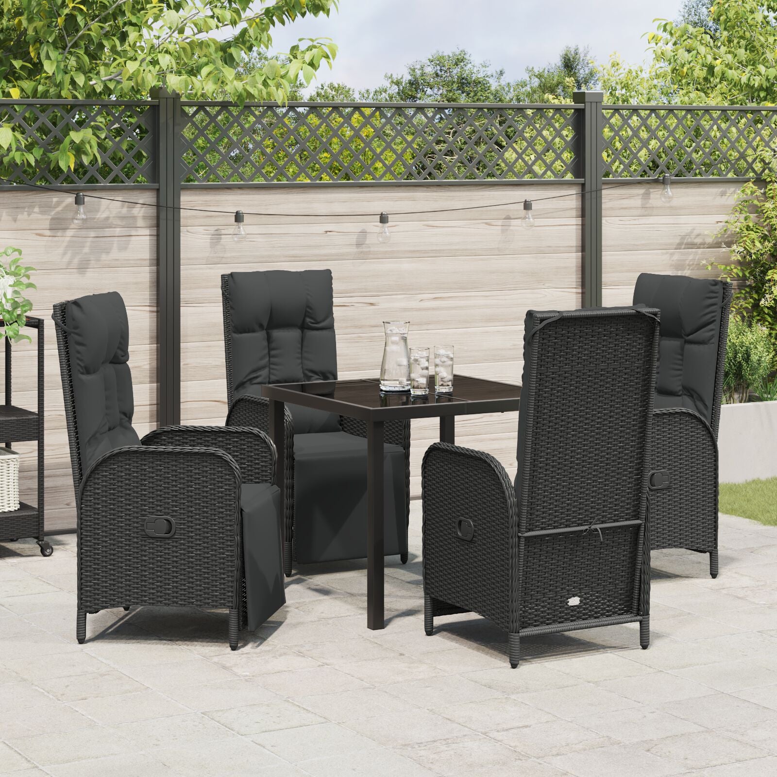 5 Delige Tuin Eetset Met Kussens Zwart Poly Rattan