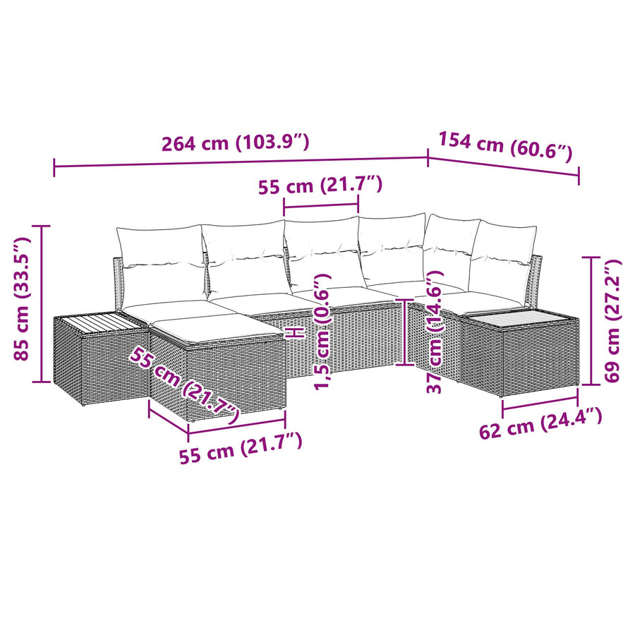 6-Delige Tuin Sofa Set Met Kussens Beige Poly Rattan Acacia